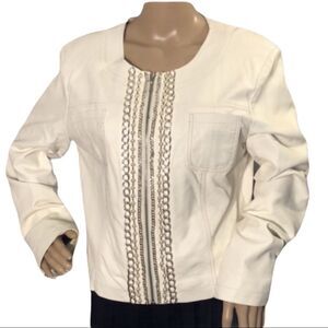 Revue Vintage 1980s White Faux Leather Jacket Punk Rock Moto Medium Large